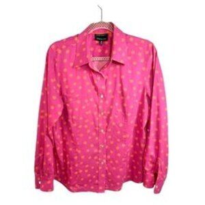 Pink Button Down Shirt with Orange Polka Dots